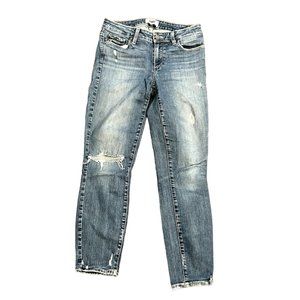 Paige Blue Medium Wash Cotton Blend Distressed Verdugo Crop Denim Jeans Size 28
